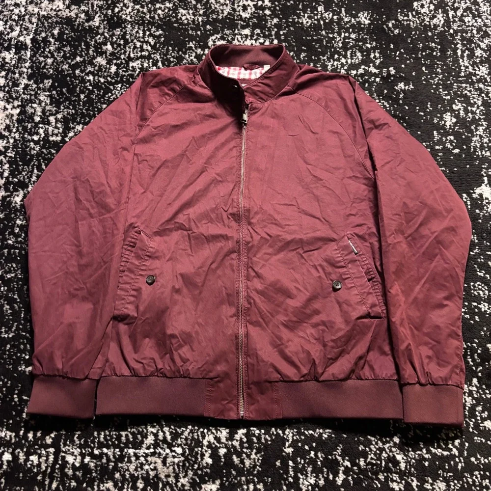 Ben Sherman Mens Harrington Jacket Burgundy Red Gingham Lined Full Zip Large